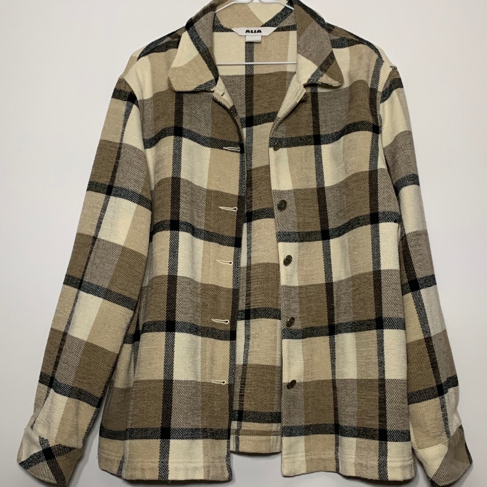 Brown Plaid Button-Up Shacket (Shirt Jacket)